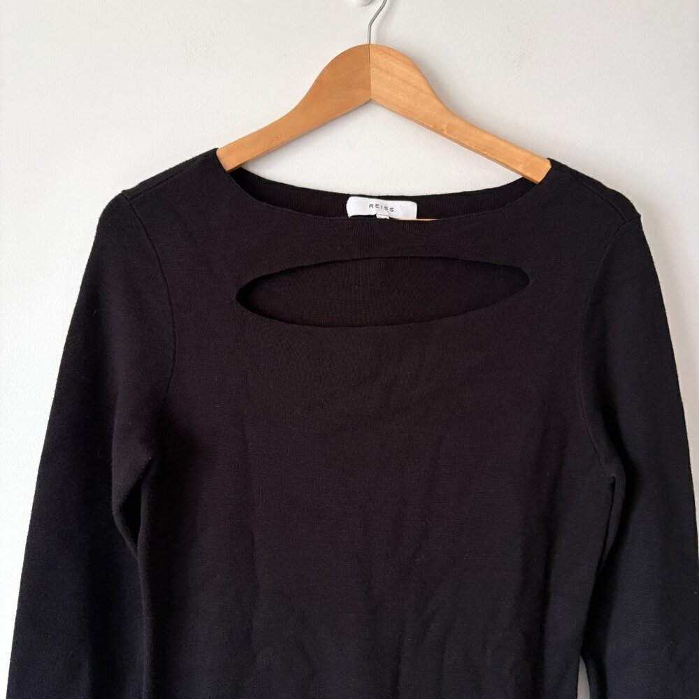 Reiss Audrey Cut Away Knit Long Sleeve Dress Black Size 10 - Picture 4 of 7